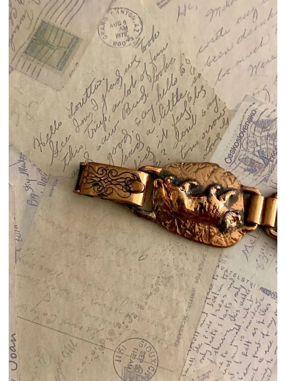 Vintage Solid Copper Safari Wildlife Panel Link Bracelet